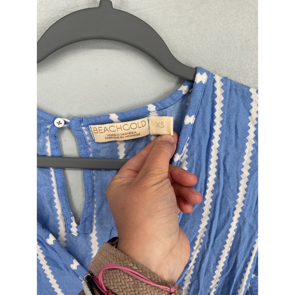 Beachgold Women Romper Blue White Striped Rayon Pineapple Charm Size Extra Small - Picture 5 of 11